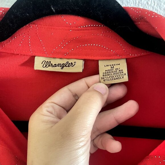Wrangler Vintage Red Western Indie Rodeo Button Down Collared Cuffed Size Medium - Picture 3 of 4
